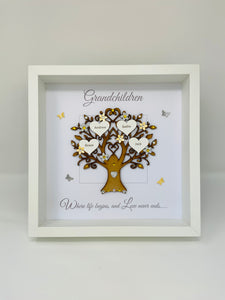 Grandchildren Family Tree Frame - Yellow & Silver Glitter - Contemporary