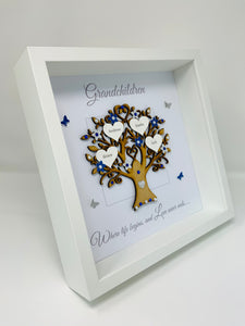 Grandchildren Family Tree Frame - Royal Blue & Silver Glitter - Contemporary