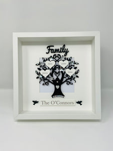 Family Tree Frame Black & Silver Glitter Gem Birds