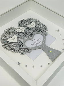 10th Tin 10 Years Wedding Anniversary Frame - Metallic Heart Tree