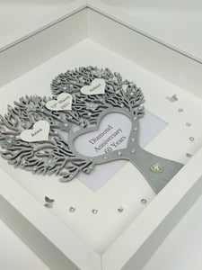 60th Diamond 60 Years Wedding Anniversary Frame - Heart Tree Metallic
