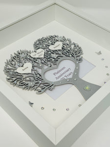 70th Platinum 70 Years Wedding Anniversary Frame - Metallic Heart Tree