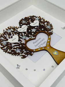 70th Platinum 70 Years Wedding Anniversary Frame - Heart Tree
