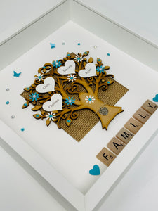 Scrabble Family Tree Frame - Turquoise