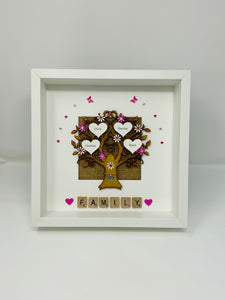Scrabble Family Tree Frame - Bright Pink