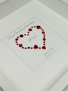 40th Ruby 40 Years Wedding Anniversary Frame - Gem Heart