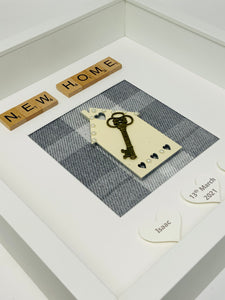 New Home Scrabble Frame - Grey Tartan Pearls