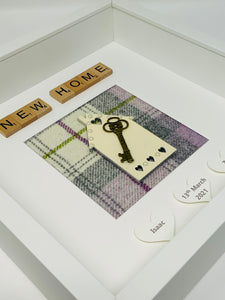 New Home Scrabble Frame - Lilac Tartan Pearls