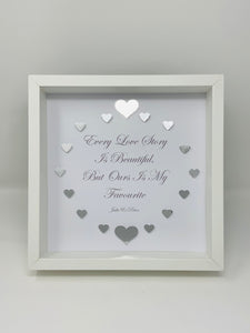 'Every Love Story Is Beautiful' Silver Love Hearts Quote Frame