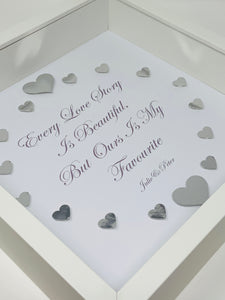 'Every Love Story Is Beautiful' Silver Love Hearts Quote Frame