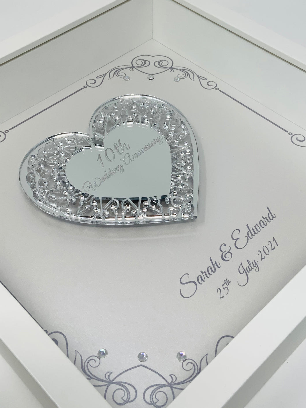 10th Tin 10 Years Wedding Anniversary Frame - Intricate Mirror Heart