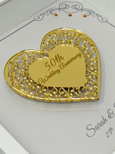 Load image into Gallery viewer, 50th Golden 50 Years Wedding Anniversary Frame - Intricate Mirror Heart
