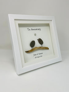 10th Tin 10 Years Wedding Anniversary Frame - Pebble Birds