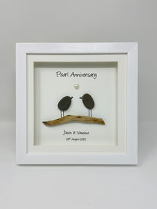 30th Pearl 30 Years Wedding Anniversary Frame - Pebble Birds