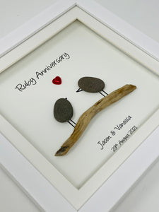 40th Ruby 40 Years Wedding Anniversary Frame - Pebble Birds