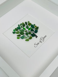 Handmade Sea Glass Tree 3D Box Picture Frame 'Sea of Green'