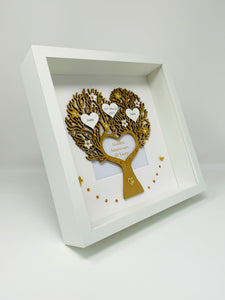 50th Golden 50 Years Wedding Anniversary Frame - Metallic Heart Tree
