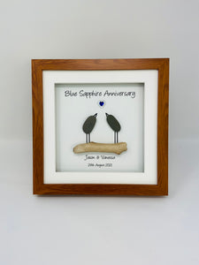 65th Blue Sapphire 65 Years Wedding Anniversary Frame - Pebble Birds