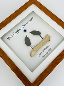 65th Blue Sapphire 65 Years Wedding Anniversary Frame - Pebble Birds