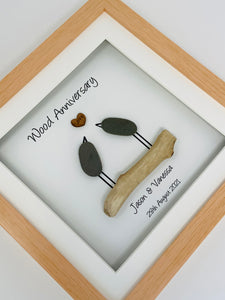 5th Wood 5 Years Wedding Anniversary Frame - Pebble Birds