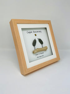 7th Copper 7 Years Wedding Anniversary Frame - Pebble Birds