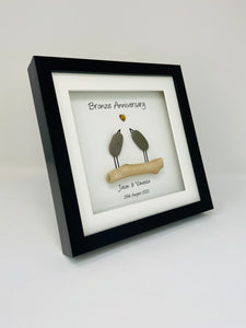 19th Bronze 19 Years Wedding Anniversary Frame - Pebble Birds