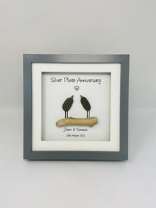 23rd Silver Plate 23 Years Wedding Anniversary Frame - Pebble Birds