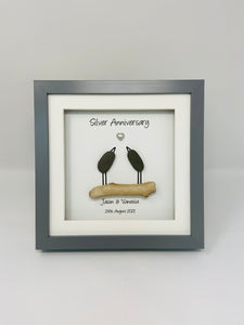 25th Silver 25 Years Wedding Anniversary Frame - Pebble Birds
