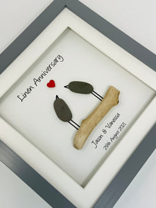 4th Linen 4 Years Wedding Anniversary Frame - Pebble Birds
