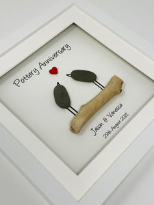 9th Pottery 9 Years Wedding Anniversary Frame - Pebble Birds