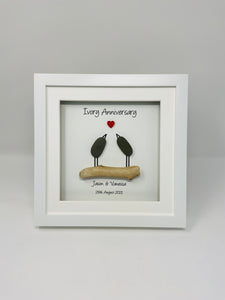 14th Ivory 14 Years Wedding Anniversary Frame - Pebble Birds