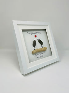 14th Ivory 14 Years Wedding Anniversary Frame - Pebble Birds