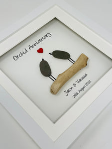 28th Orchid 28 Years Wedding Anniversary Frame - Pebble Birds