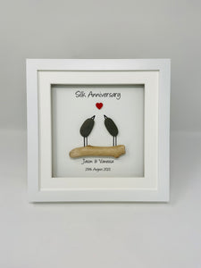 12th Silk 12 Years Wedding Anniversary Frame - Pebble Birds