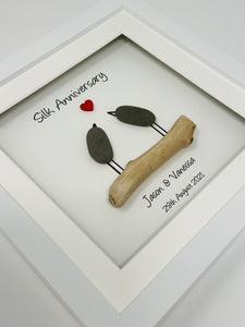 12th Silk 12 Years Wedding Anniversary Frame - Pebble Birds