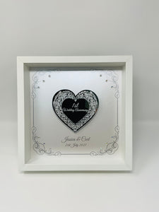1st 1 Year Paper Wedding Anniversary Frame - Intricate Mirror Heart
