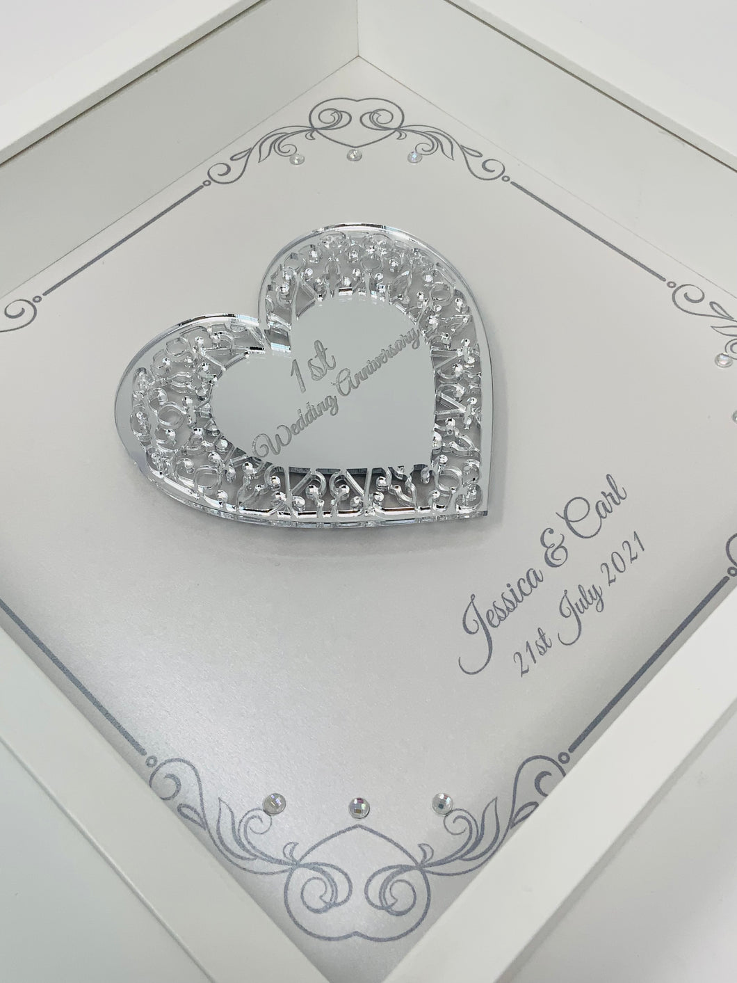 1st 1 Year Paper Wedding Anniversary Frame - Intricate Mirror Heart