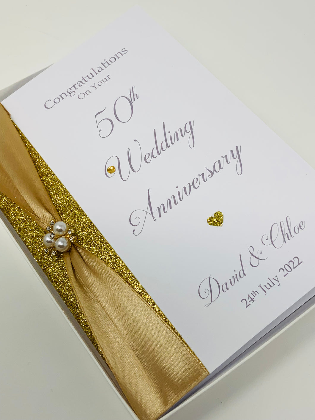 50th Wedding Anniversary Card - Golden 50 Year Fiftieth Anniversary Luxury Greeting Card Personalised