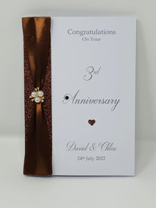 3rd Anniversary Card - Leather 3 Year Third Wedding Anniversary Luxury Greeting Card Personalised