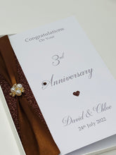 Load image into Gallery viewer, 3rd Anniversary Card - Leather 3 Year Third Wedding Anniversary Luxury Greeting Card Personalised
