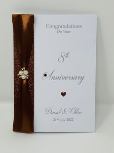8th Anniversary Card - Bronze 8 Year Eight Wedding Anniversary Luxury Greeting Card Personalised