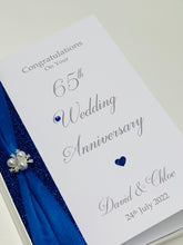 Load image into Gallery viewer, 65th Wedding Anniversary Card - Blue Sapphire 65 Year Sixty Fifth Anniversary Luxury Greeting Card Personalised
