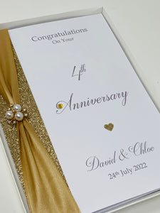 4th Anniversary Card - Linen 4 Year Fourth Wedding Anniversary Luxury Greeting Card Personalised