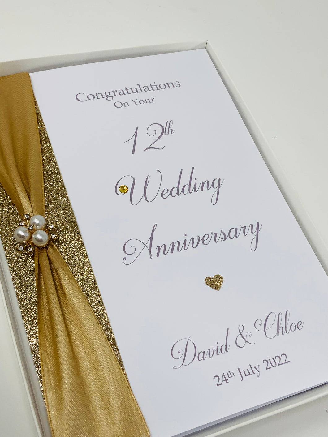 12th Wedding Anniversary Card - Silk 12 Year Twelfth Anniversary Luxury Greeting Card, Personalised