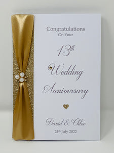 13th Wedding Anniversary Card - Lace 13 Year Thirteenth Anniversary Luxury Greeting Card, Personalised