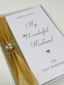 Husband Wedding Anniversary Card - Personalised Luxury Handmade Card
