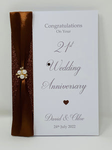 21st Wedding Anniversary Card - Brass 21 Year Twenty First Anniversary Luxury Greeting Card, Personalised
