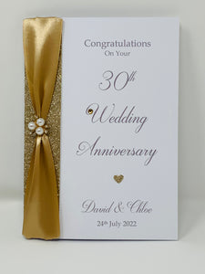 30th Wedding Anniversary Card - Pearl 30 Year Thirtieth Anniversary Luxury Greeting Card, Personalised