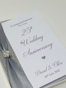 25th Wedding Anniversary Card - Silver 25 Year Twenty Fifth Anniversary Luxury Greeting Card, Personalised