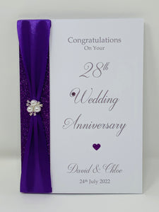 28th Wedding Anniversary Card - Orchid 28 Year Twenty Eighth Anniversary Luxury Greeting Card, Personalised